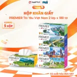 [COMBO 5 HỘP] Khăn giấy lụa đa năng PREMIER Tôi Yêu Việt Nam, 2 lớp – 100% bột giấy nguyên sinh, không chất tẩy, 180 tờ/hộp – Chính hãng
