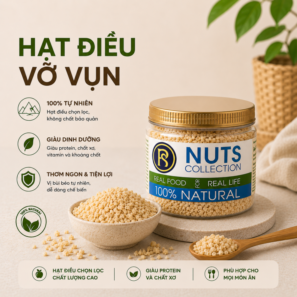 RealFoodStore Hạt Điều Vụn 500g - Hạt Điều Tự Nhiên Giàu Dinh Dưỡng - Làm Sữa Hat, Sinh Tố, Topping - Đóng Gói Tiện Lợi