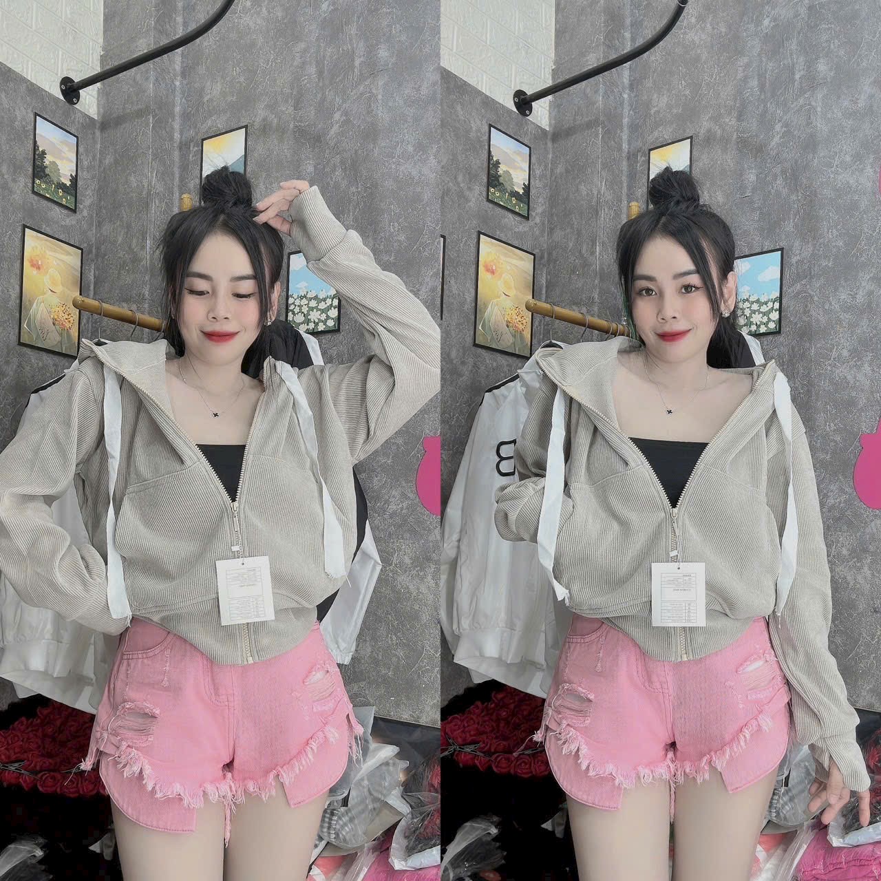 Áo Khoác Len Nhung Gân 4 Túi Kiểu Croptop Tay Cánh Dơi Cực Sành Điệu_XT
