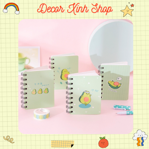 Sổ tay lò xo mini A7 hình quả bơ dễ thương, tiện dụng