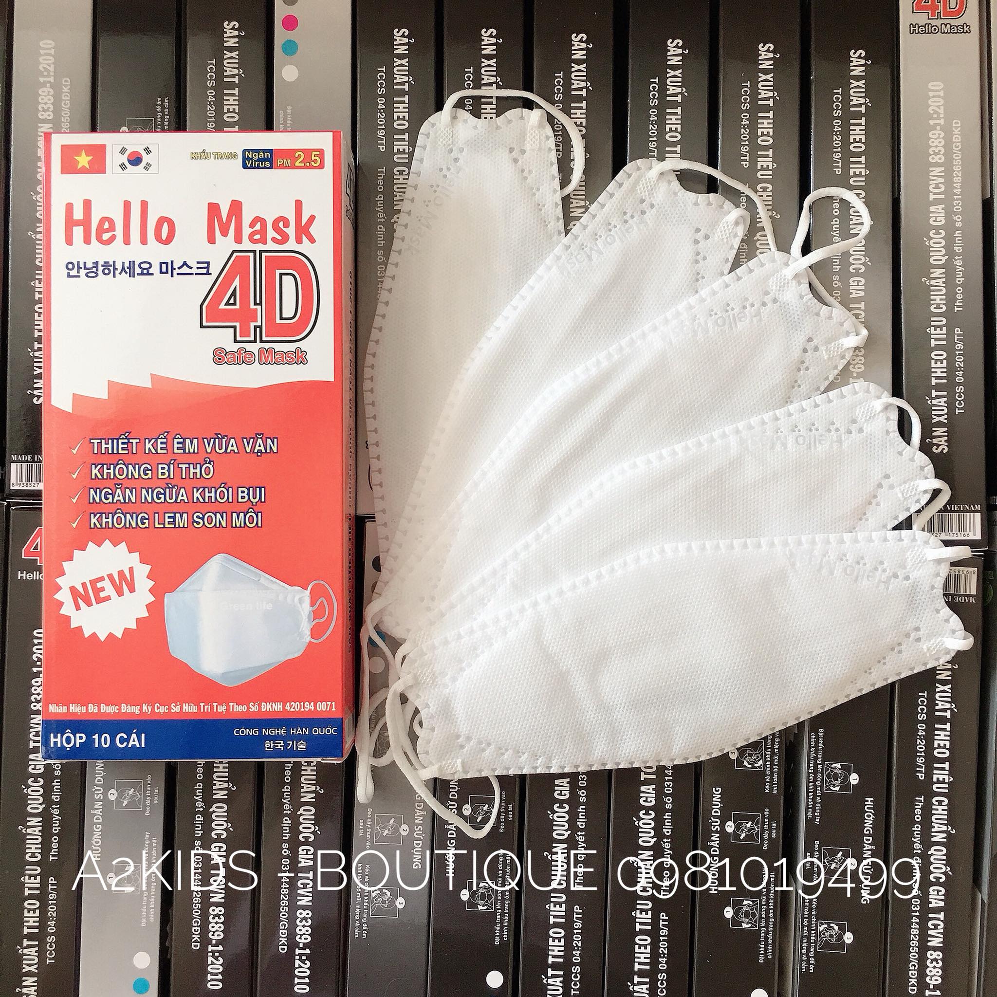 [HCM][TRẮNG] Hộp 10 cái khẩu trang 4D Hello Mask đạt chuẩn Hàn Quốc/Full box 10 pcs 4D mask Korea