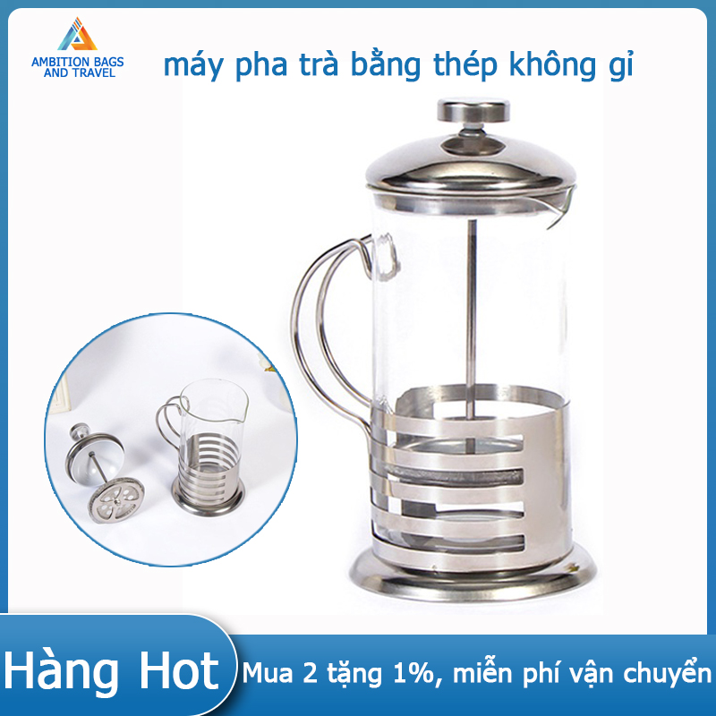 Bình pha cà phê espresso thủ công dụng cụ lọc trà cà phê pháp ấm trà thủy tinh inox máy ép cà phê, 350ml