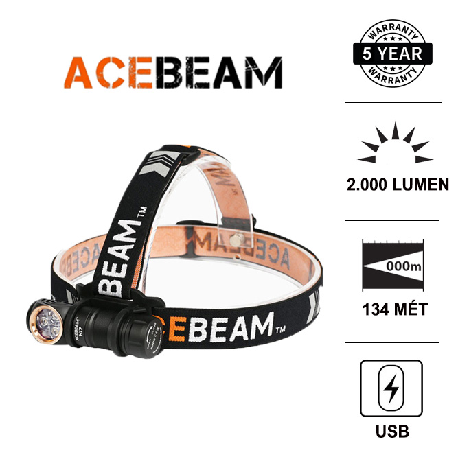 Đèn pin, đèn gù acebeam h17 led samsung độ sáng 2000lm chiếu xa 134m, sử dụng pin 18350 có cổng sạc trên thân pin đèn đèn pin