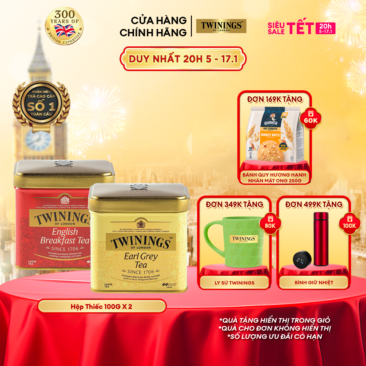 [Combo 2 - Trà Đen Dòng Classic] Trà Lá Twinings English Breakfast - Hộp Thiếc 100G và Trà Lá Twinings London Strand Earl Grey - Hộp Thiếc 100G