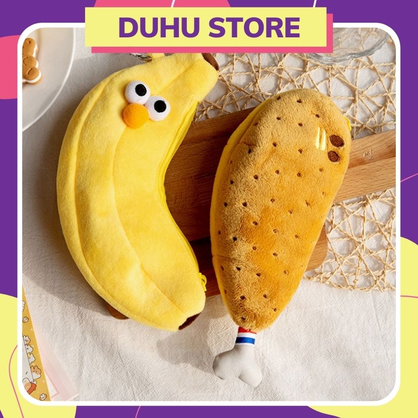 [TẶNG SỔ] Hộp Bút Vải Mềm Hot Ins Hình Chuối, Đùi Gà Đẹp, Bóp Viết, Túi Đựng Bút Cho Nữ, Bé Gái, Túi Đựng Bút Đẹp DUHU HBV06