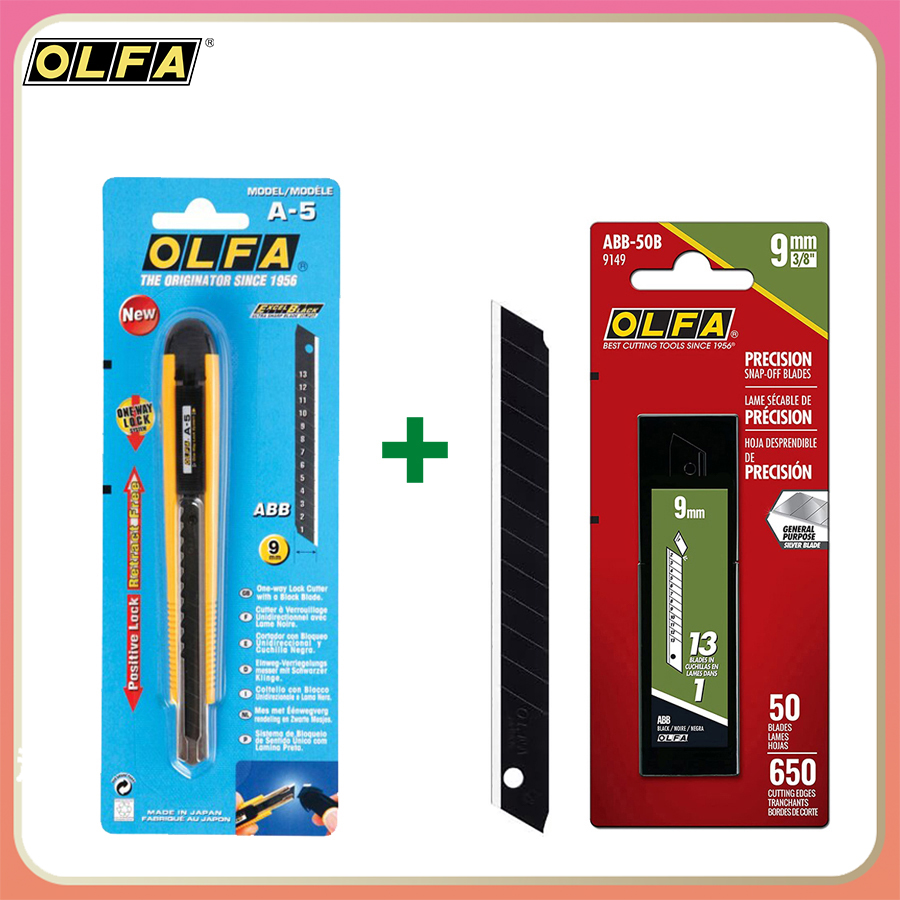 Dụng cụ cắt OLFA A-5 và hộp lưỡi dao ABB-50 chính hãng, cắt vải, da, giấy