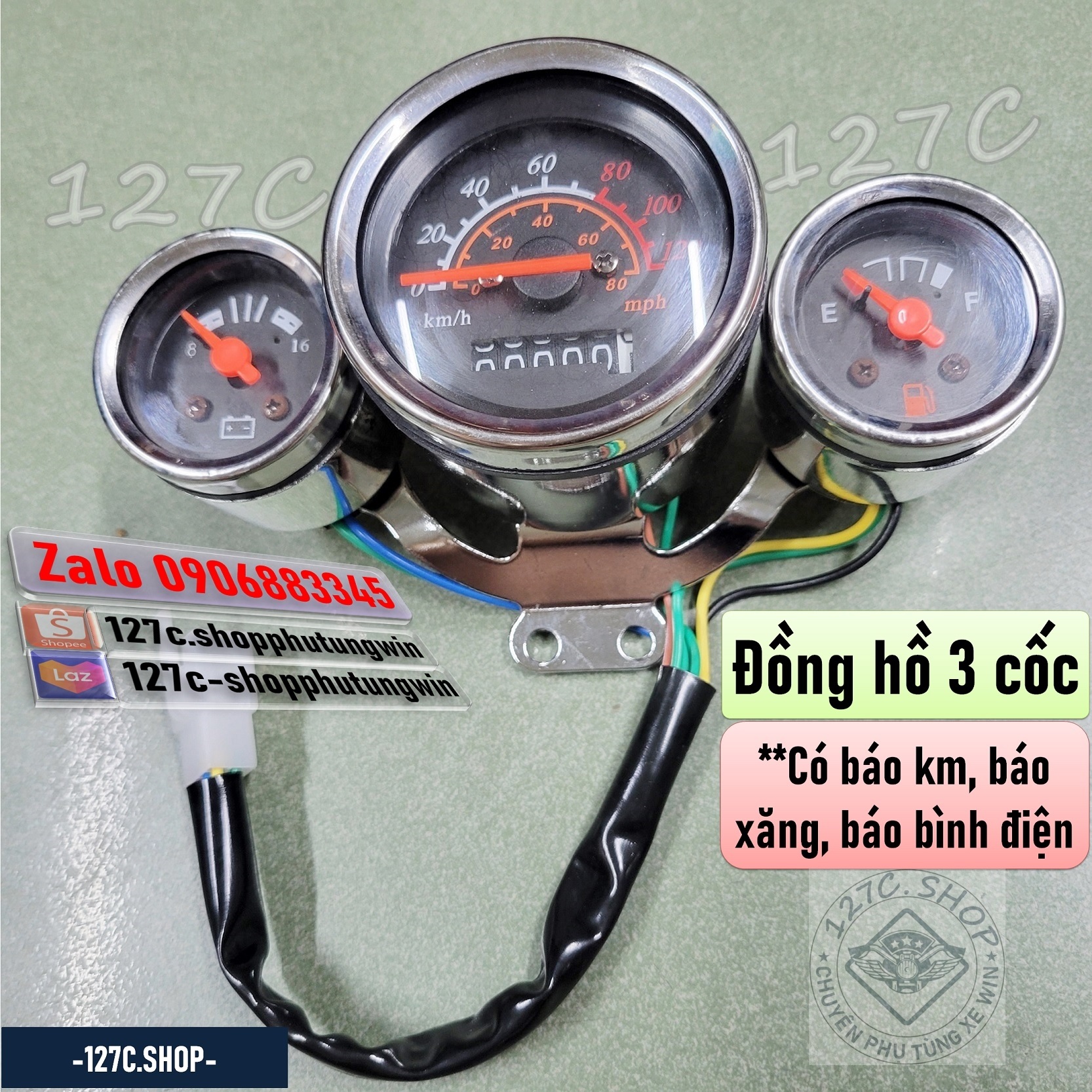 Đồng hồ 3 cốc / Đồng hồ 3 cục có báo km báo xăng báo bình điện