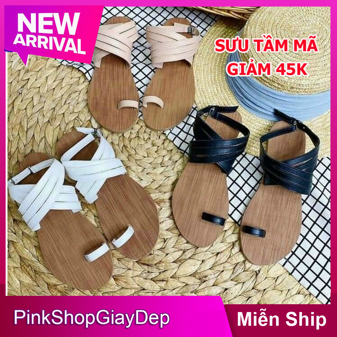 Giày sandal chiến binh PinkShopGiayDep đế bệt quai xỏ ngón lên chân sang chảnh - SĐCB