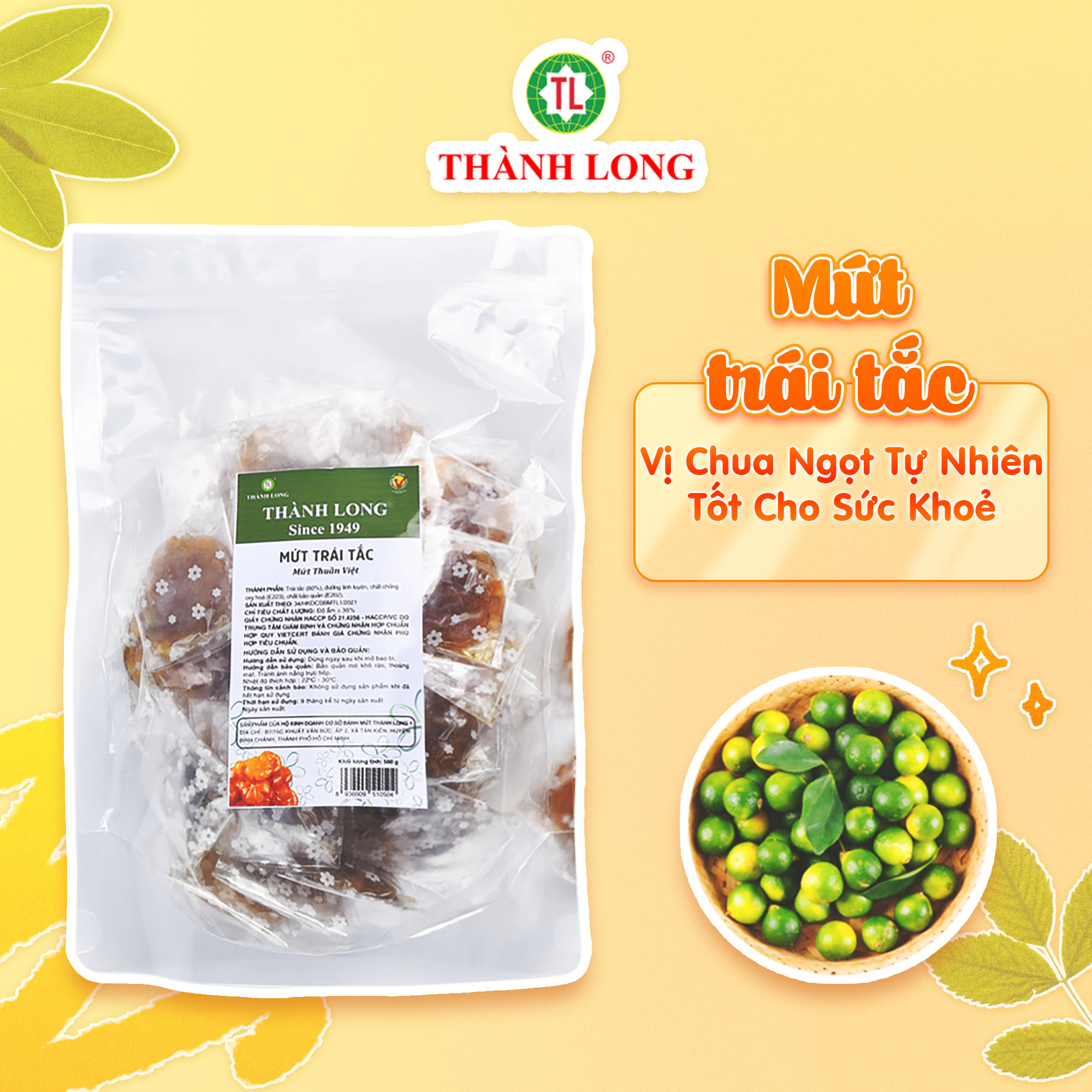 Mứt tắc, mứt quất nguyên trái sấy dẻo rim chua ngọt truyền thống thơm ngon thành long 200gr