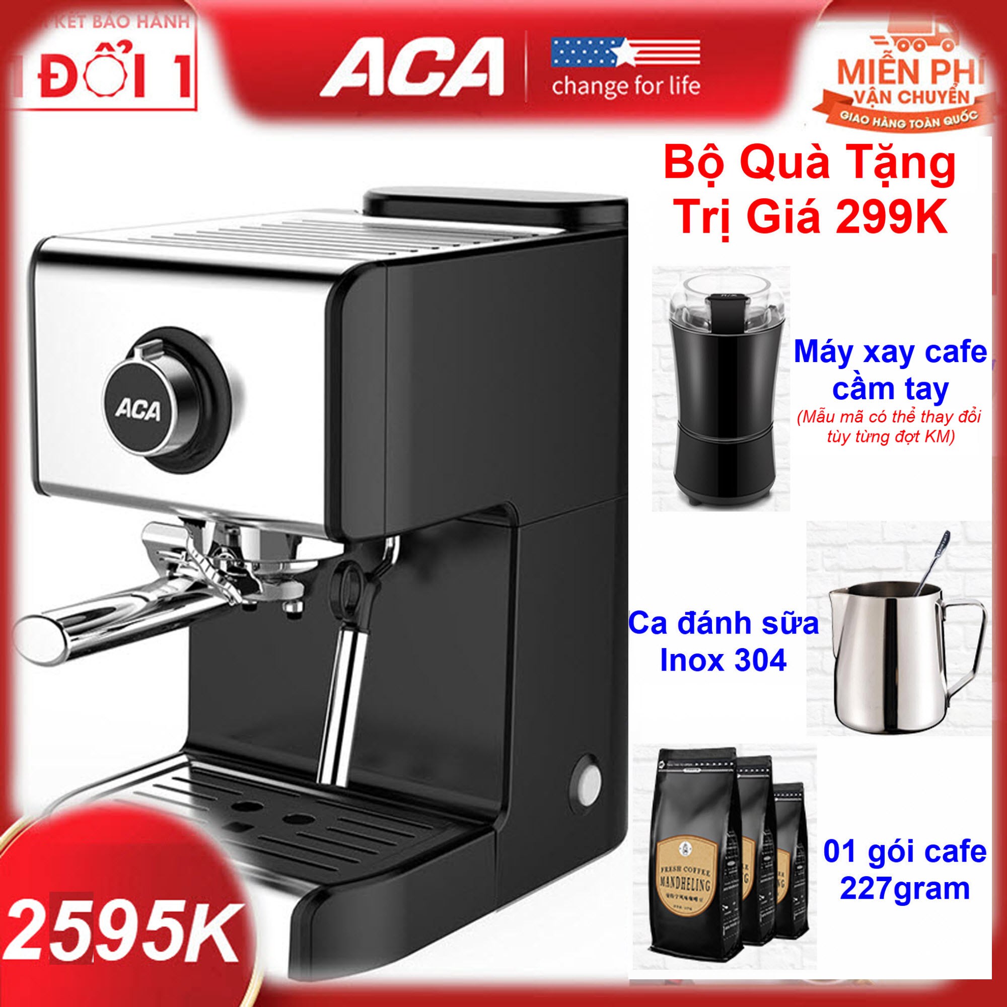 Quà Tặng Trị Giá 299K - Miên Phi Giao Hàng Toàn Quốc - Hướng Dẫn Sử Dụng Máy pha cà phê Espresso ACA AC-ES12A bán tự động 20 Bar dành cho gia đình - Máy pha cafe ACA ES12A (hàng có sẵn, giao hàng ngay)