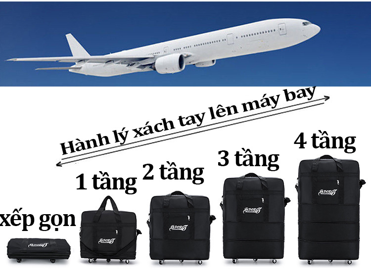 Túi Hành Lý Có Thể Gập Lại Để Đi Công Tác Du Lịch 5 bánh xe Sporot mở rộng tầng ngăn kéo 3 Size xếp gọn tiện lợi XTK98