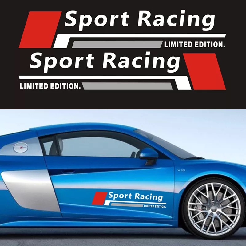 Bộ 2 tem dán cửa xe ô tô phong cách Sport Racing