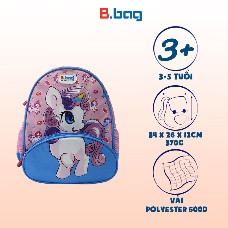 Balo mẫu giáo Buddy-Unicorn B-12-099 Hồng dành cho bé 3 đến 5 tuổi học nhà trẻ, mầm non