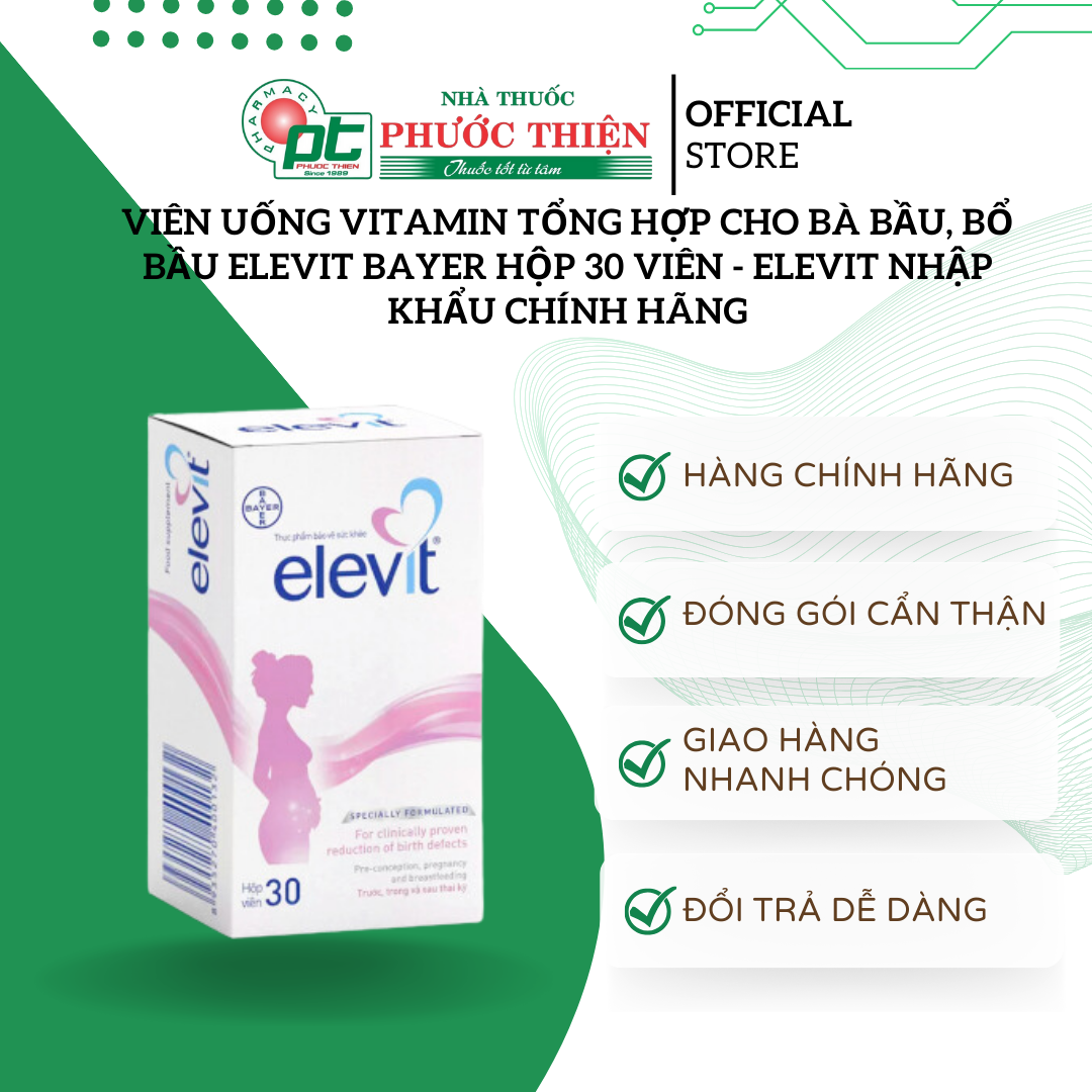 Viên uống Vitamin tổng hợp cho bà bầu, bổ bầu Elevit Bayer Hộp 30 Viên - elevit