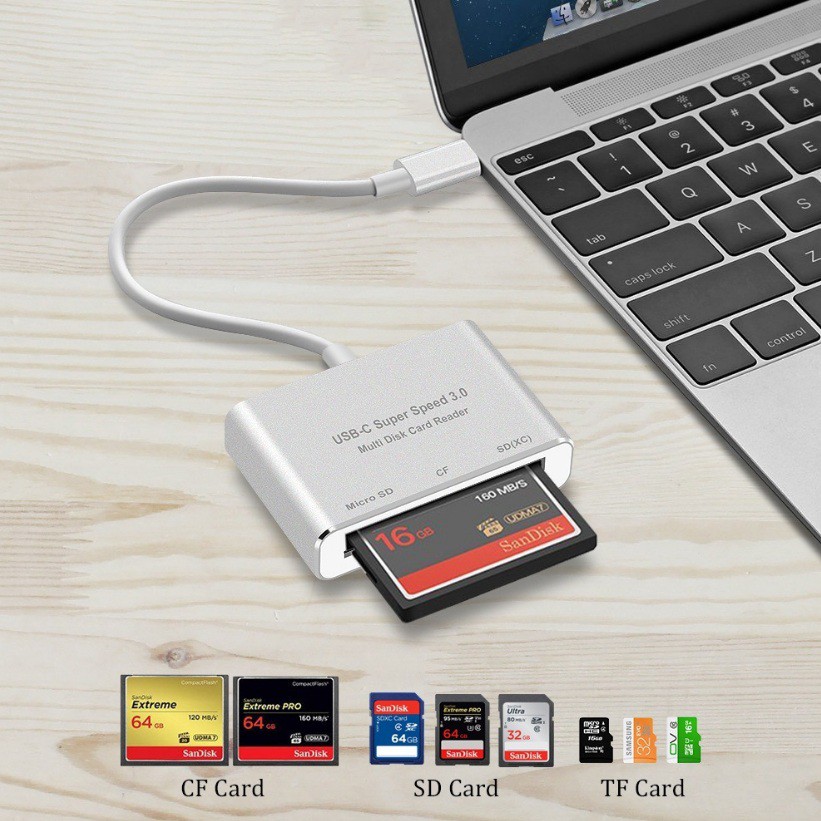 Đầu đọc thẻ usb type c otg cho thẻ nhớ cf/sd/tf