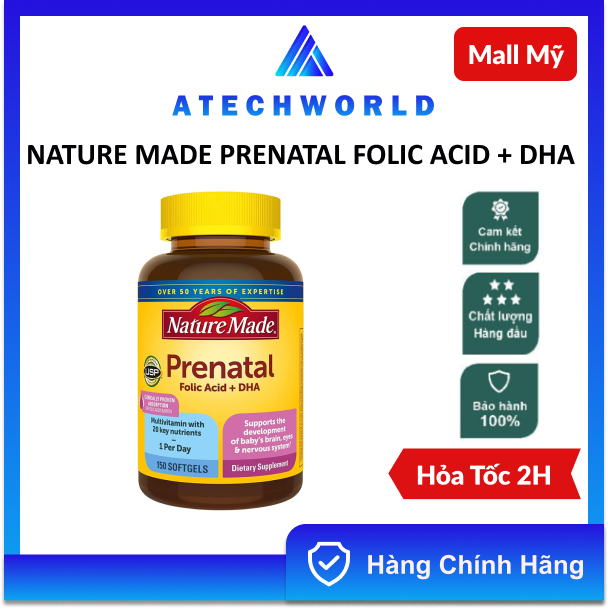 Vitamin cho bà bầu nature made prenatal folic acid + dha - date 05/2025 - hàng chính hãng - mall mỹ