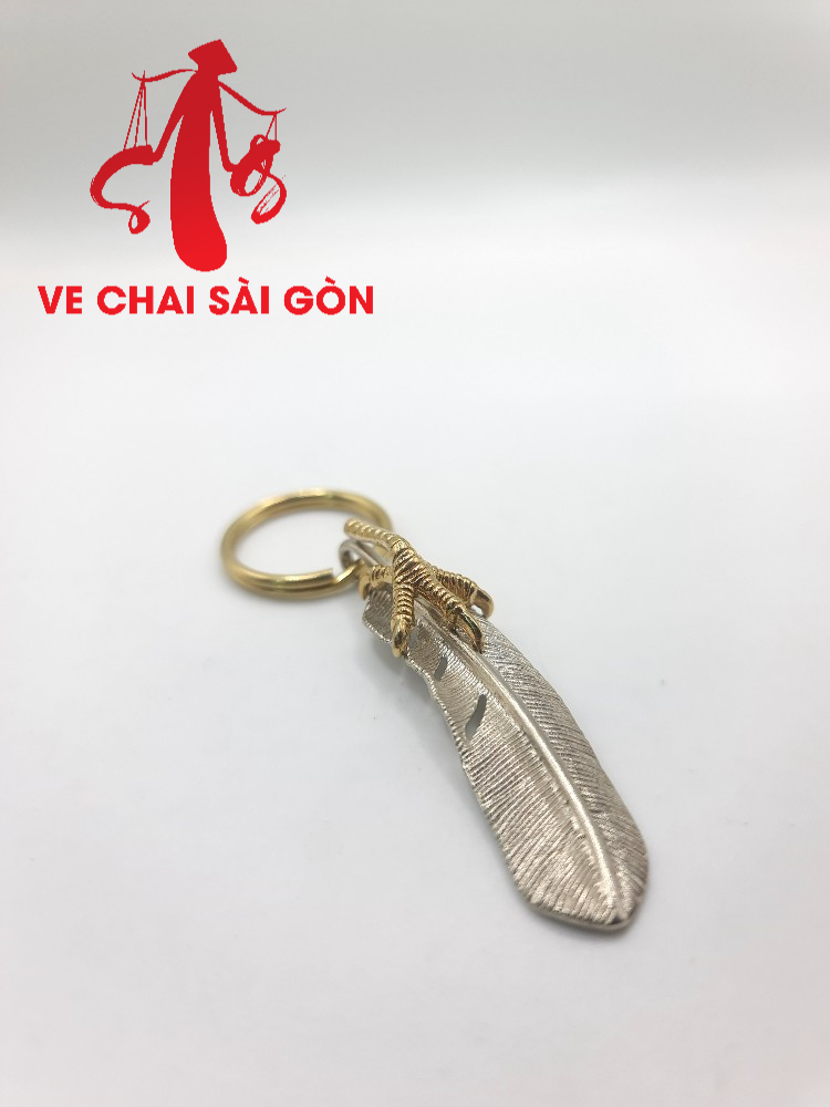 Móc khóa hình cọng lông và móc vuốt đại bàng bằng đồng thau mạ bạc