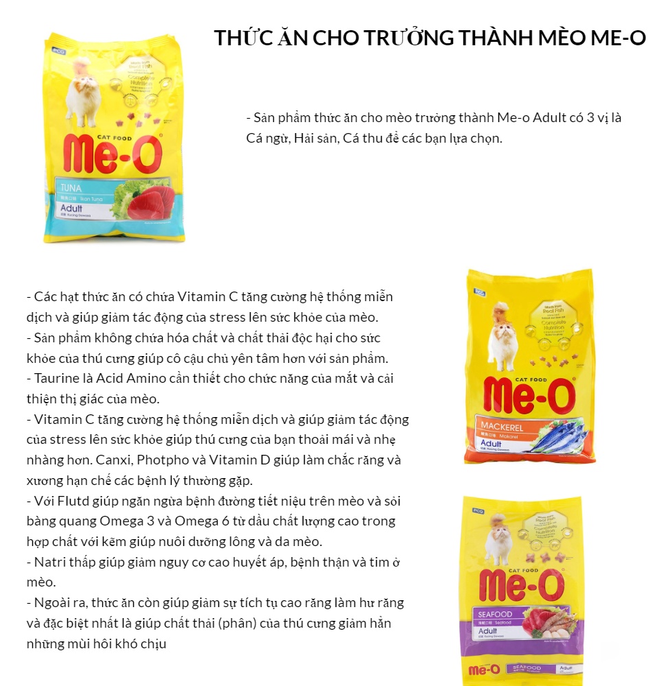 Combo 3 gói Thức ăn cho mèo lớn đã trưởng thành trên 1 tuổi Me-O