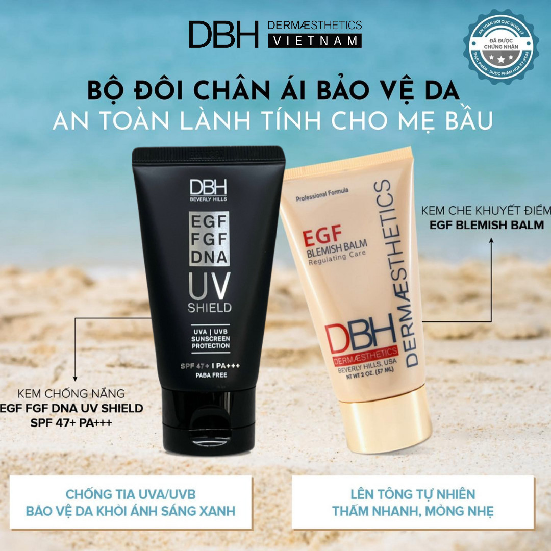 Bộ đôi kem chống nắng egf/fgf/dna uv shield spf47 pa+++ và kem che khuyết điểm bảo vệ da egf blemish balm