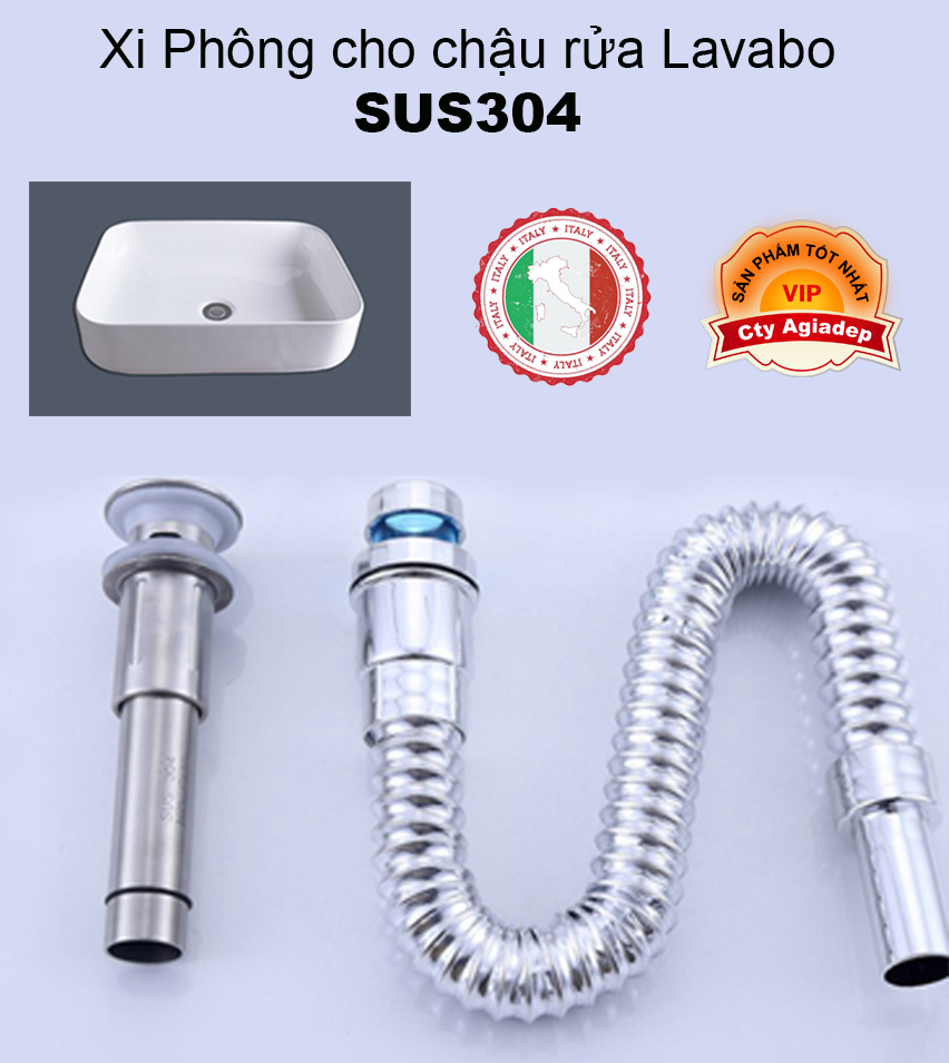 Phông Lật Xi Phông cho chậu rửa Lavabo - Thép ITALIA cao cấp SUS304 100 năm ko rỉ