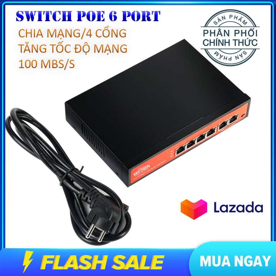 [BẢO HÀNH 6 THÁNG]Bộ chia mạng 6 cổng WI-TEK WI-PS205H SWITCH POE 6 PORTbộ chia mạng tăng tốc mạng cực cao 100Mbs/S