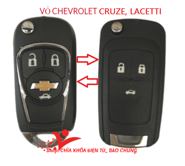 Vỏ chìa khóa gập xe ô tô Chevrolet Cruze, Laceti 3 nút hàng chuẩn, logo đầy đủ