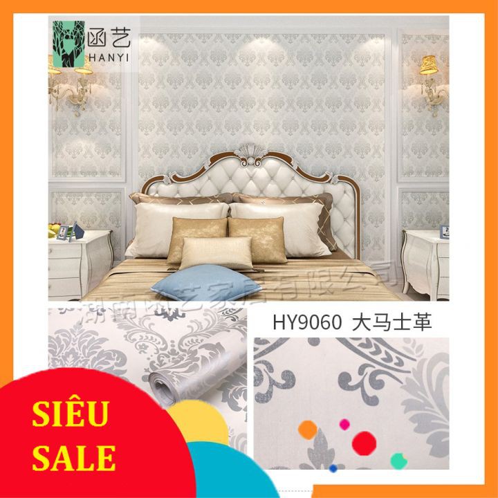 10m Giấy dán tường HOA VĂN BẠC giá sốc [kèm ảnh thật]