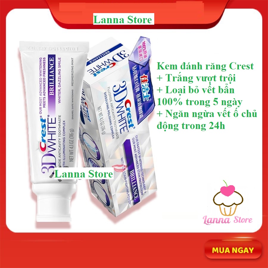 [Hoàn Tiền 20%] [HCM] KEM ĐÁNH RĂNG CREST 3D WHITE 90G TUÝP LỚN TRẮNG RĂNG VƯỢT TRỘI HÀNG NHẬP TMALL