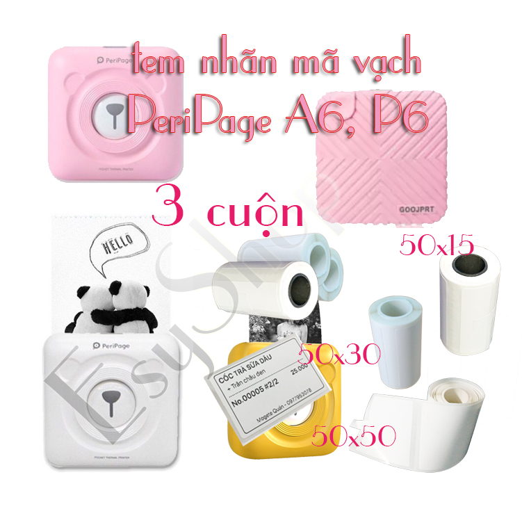 Peripage 3 cuộn nhãn nhiệt tự dính giấy in tem nhiệt tự dính dùng cho Peripage