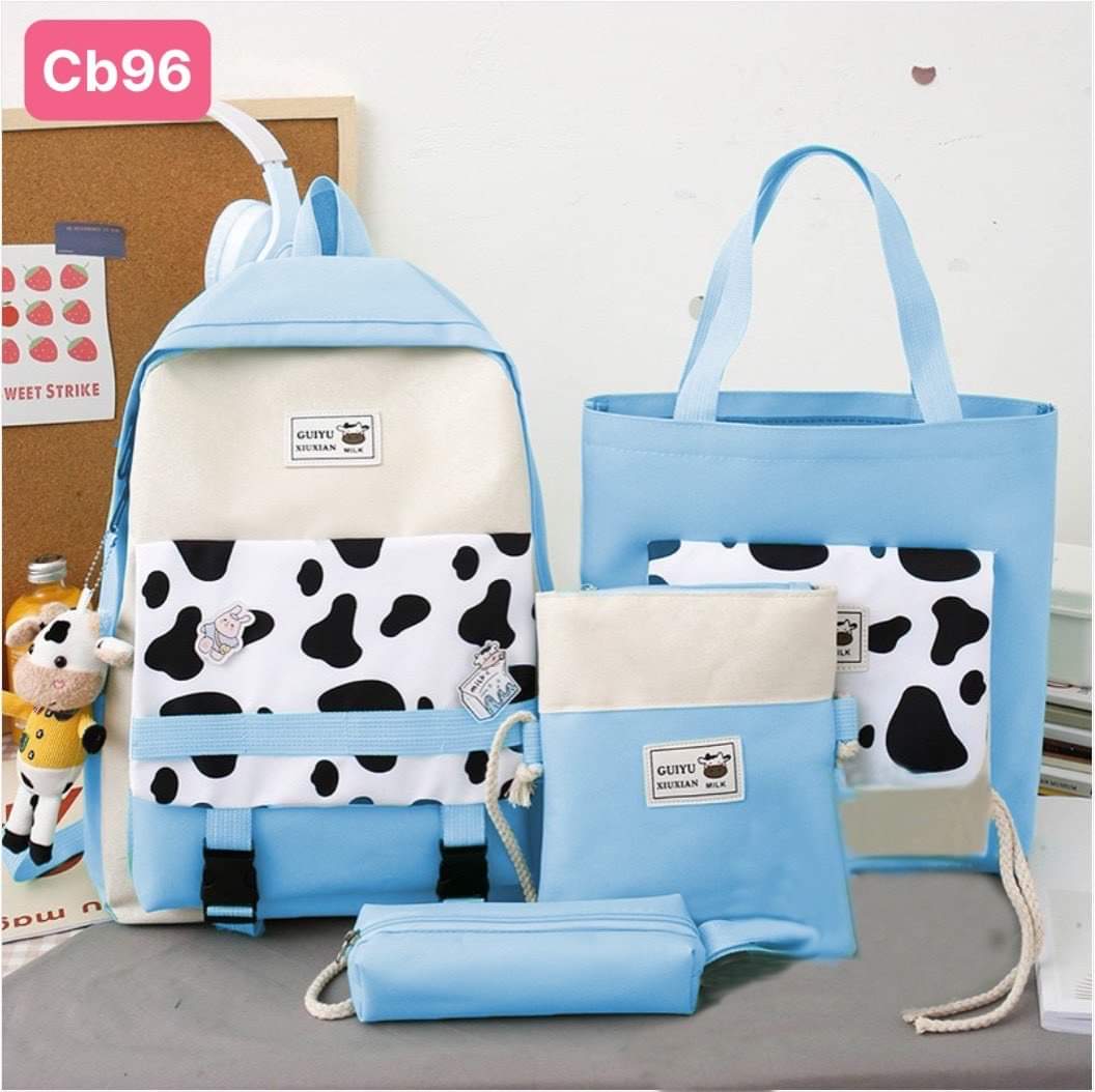 Bộ balo 4 món bò sữa dễ thương
