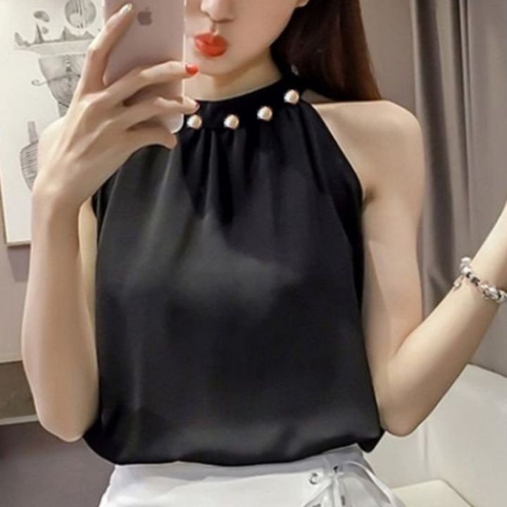 Áo kiểu nữ cổ yếm đinh ngoc trai sang chảnh