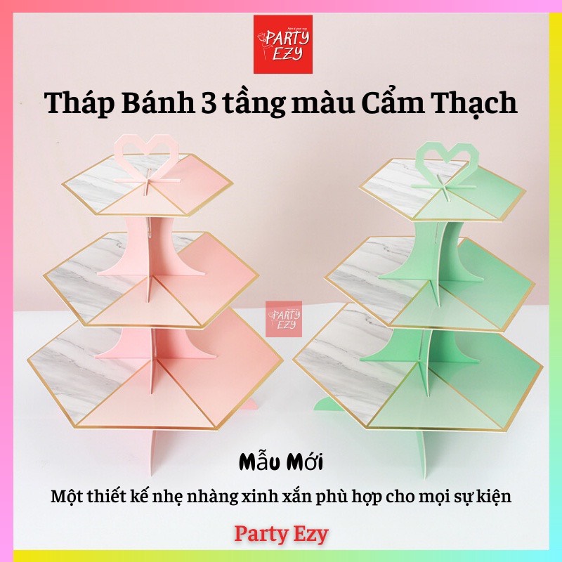 Kệ tháp bánh cupcake 3 tầng màu cẩm thạch