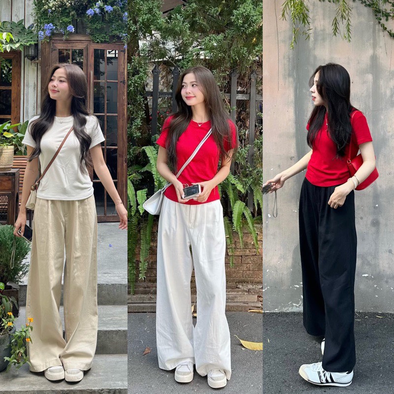 Quần nữ vải thô suông mềm ống rộng basic - 247StoreFashion