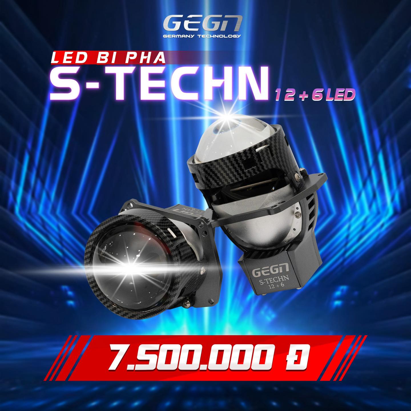 Bi led pha cos GEGN StechN công suất 75W dành cho oto, xe máy