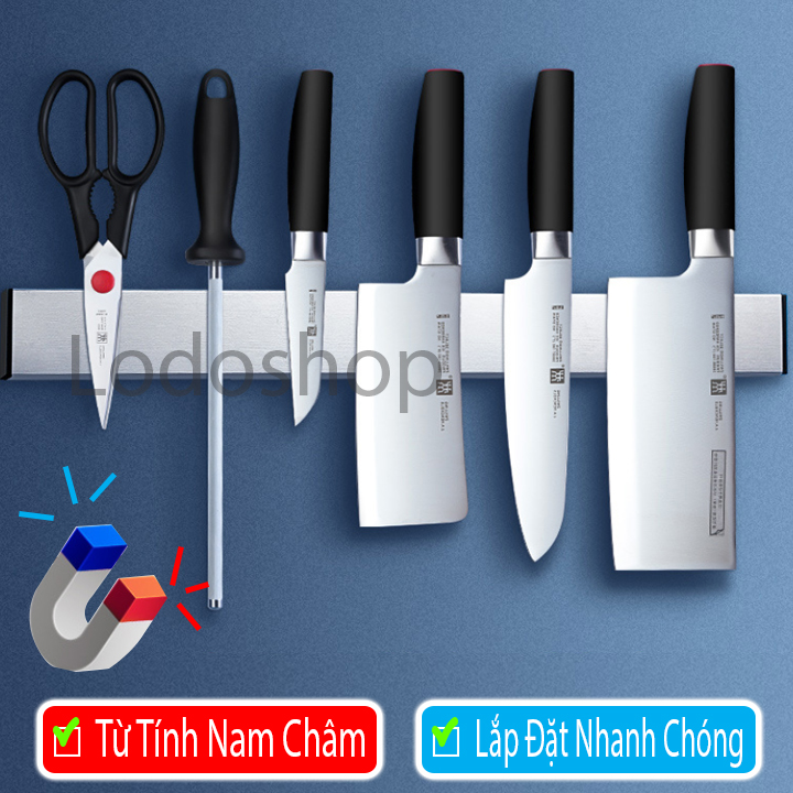 Giá kệ máng dao kéo bằng nam châm dán tường siêu dính - Thanh treo dao bằng nhôm không rỉ sét có kèm keo dán - Kệ treo dao kéo - Kệ vắt dao treo tường - Kệ để dao kéo muỗng - Đồ dùng nhà bếp - Kệ dao dán tường