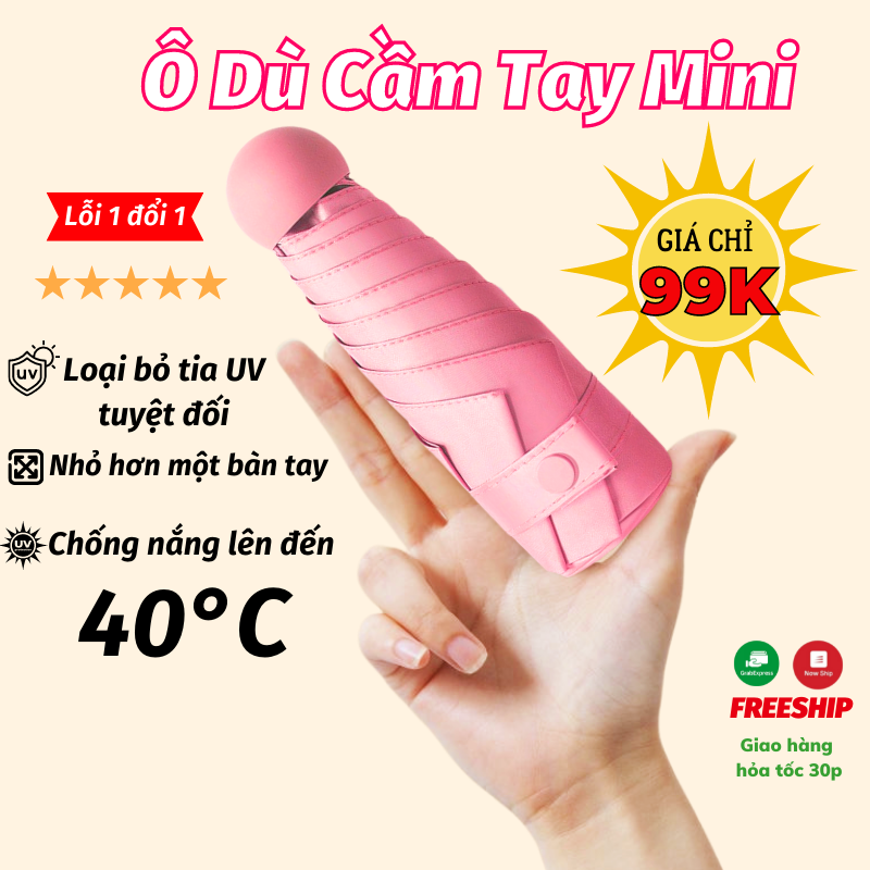 Ô gấp gọn mini dù gấp gọn 2 lớp nhiều màu tiện lợi ô dù