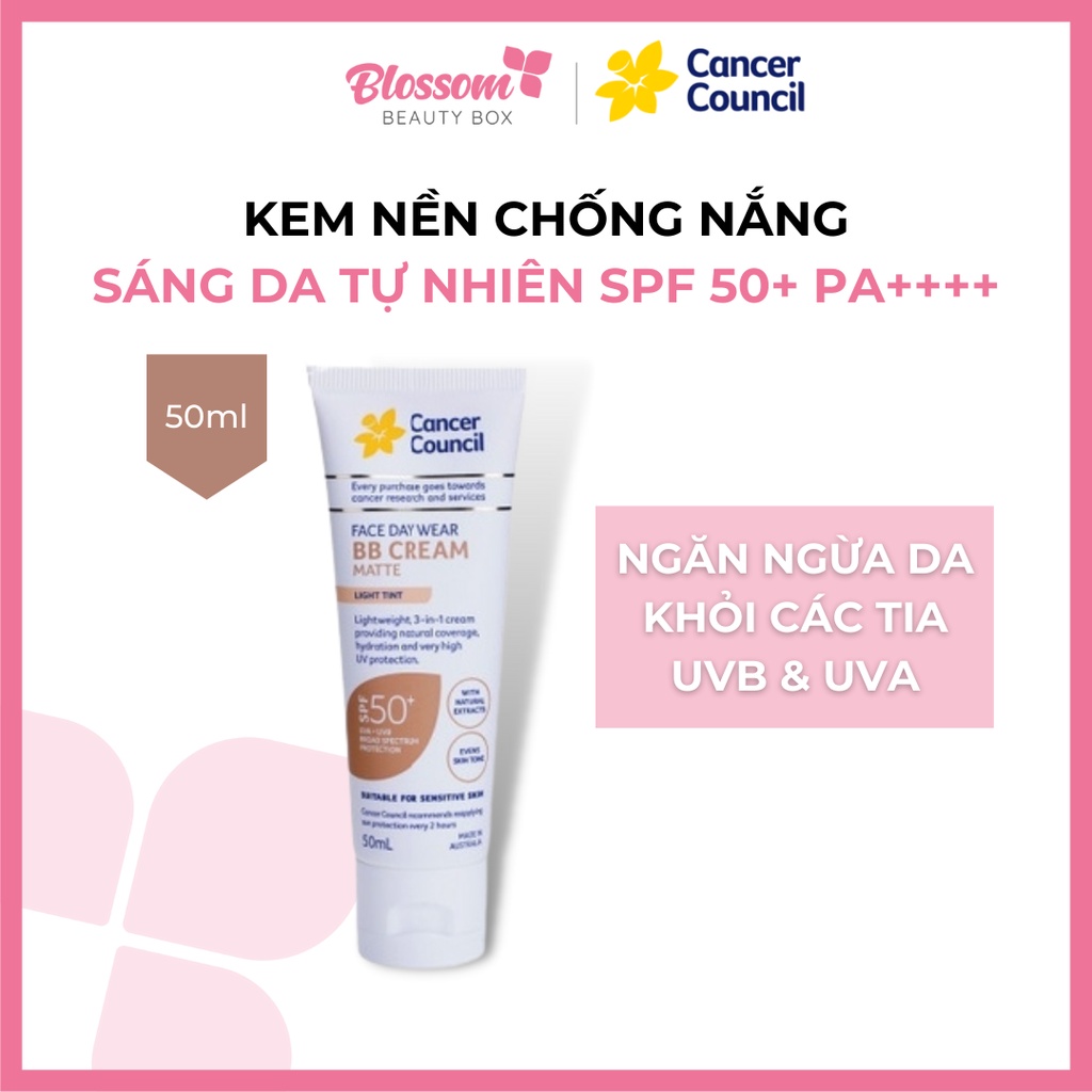 Hsd 09/23 - kem nền chống nắng bb cream cancer council spf 50+/ pa ++++ #blossom