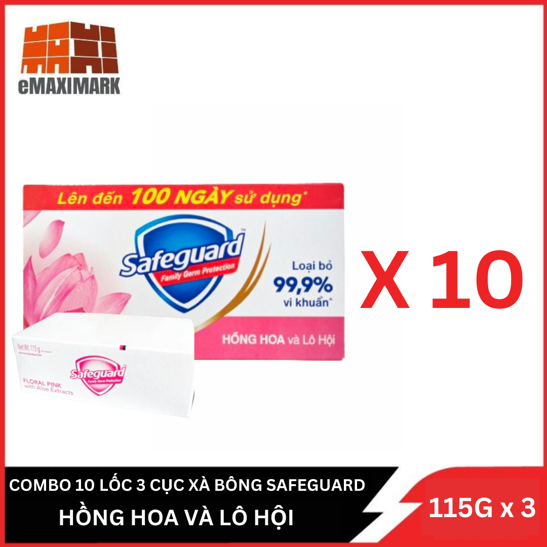 [HCM Ship 2H] Combo 10 Lốc 3  Xà Phòng Safeguard Hồng Hoa Và Lô Hội 115gx30