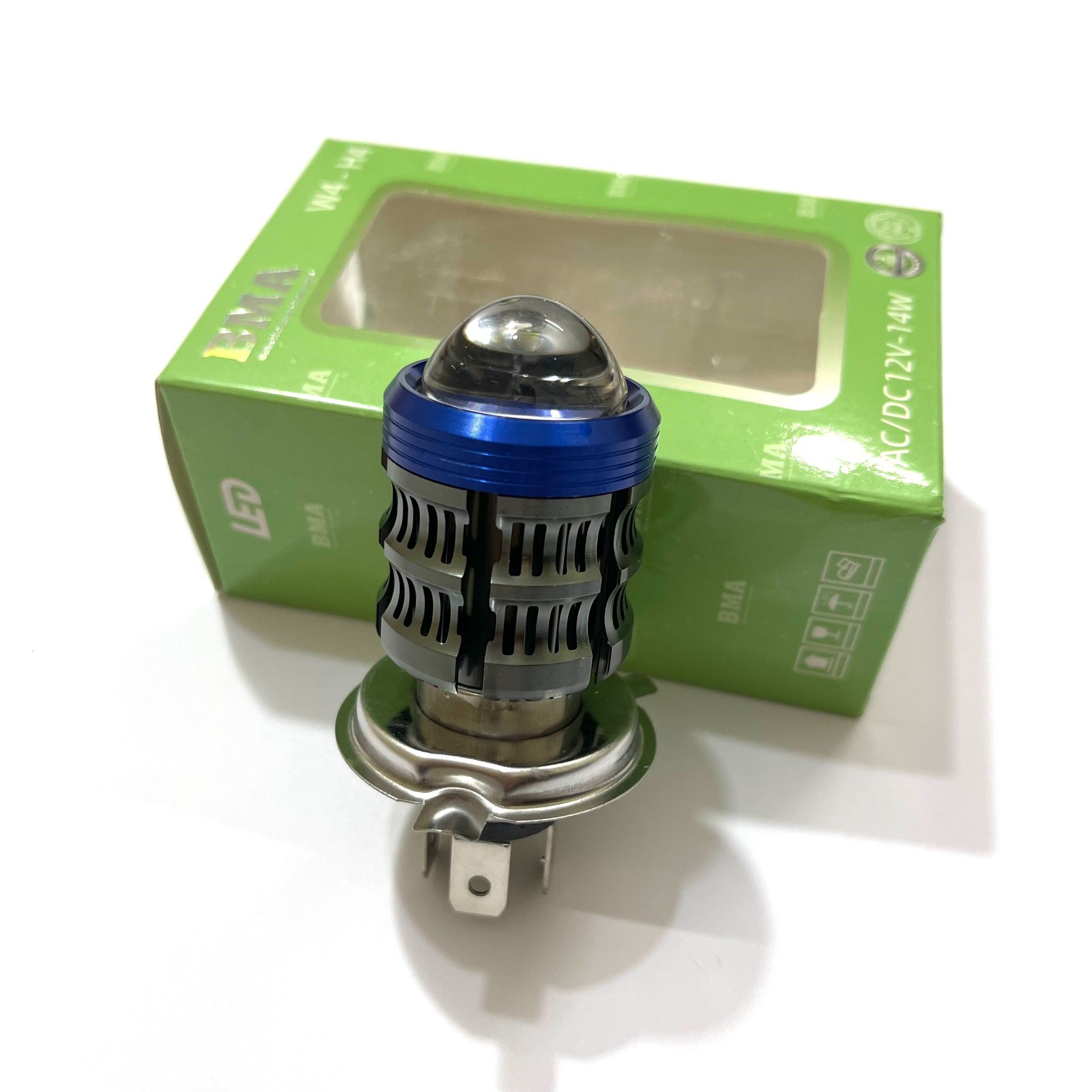 Đèn pha led bi cầu bma mini 2 mầu vàng trắng chân h4 bh 06 tháng