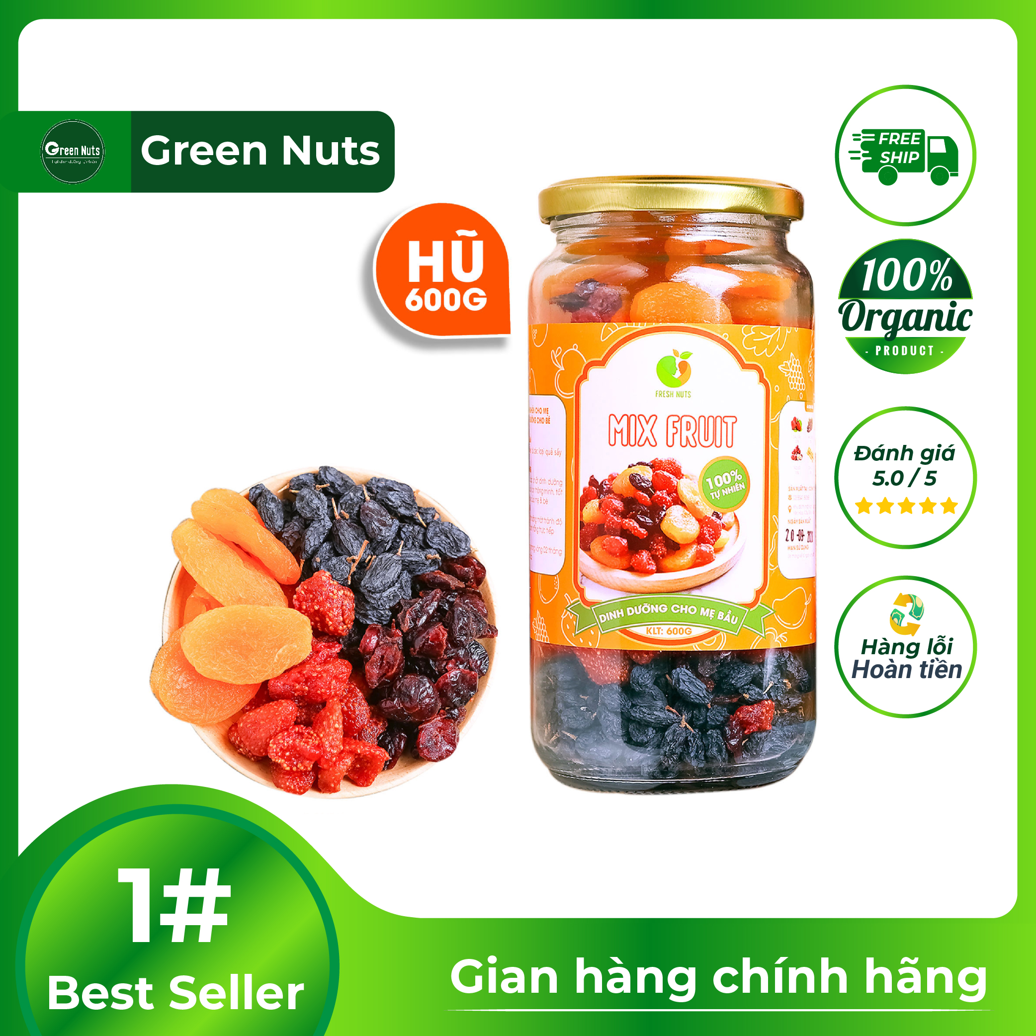HŨ MIX TRÁI CÂY SẤY LẠNH 600gr NHẬP KHẨU GIẢM NGHÉN CHO MẸ BẦU LOẠI 600gr