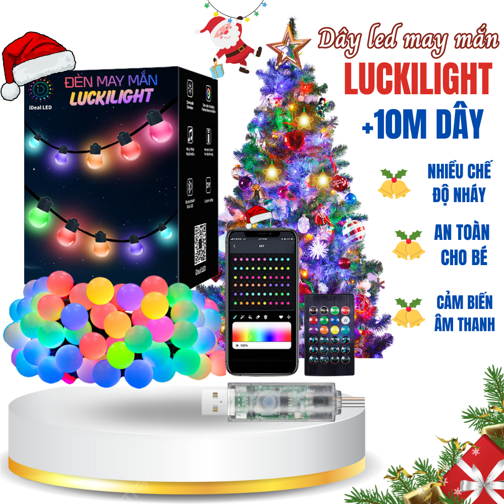 Đèn Led May Mắn LUCKILIGHT Dài 10M 16 Triệu Màu Dây Led Luckilight Dùng Trang Trí Cây Thông Noel Đào Quất Ngày Tết Có Kết Nối App Và Nháy Theo Nhạc