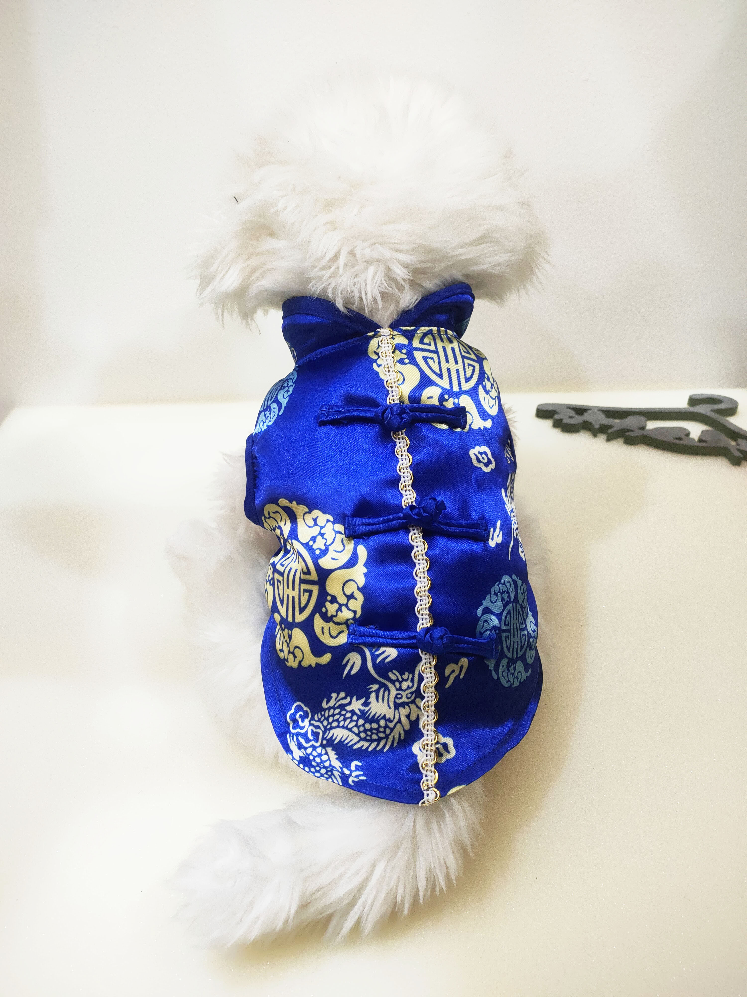 Áo sẩm tết long phụng màu xanh dương thời trang mặc tết dành cho thú cưng