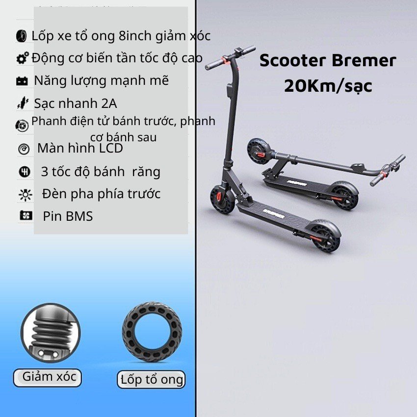 Xe scooter điện BREMER hàng nhập khảu Full Box - Xe điện thể thao gấp gọn