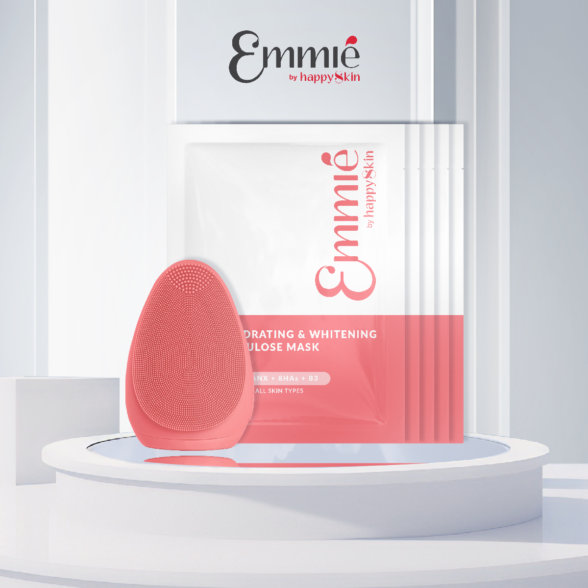 Combo máy rửa mặt + 2 mặt nạ dưỡng trắng emmié by happyskin