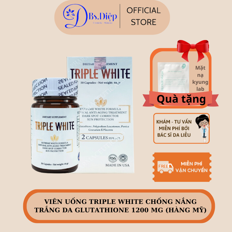 Viên uống Triple White chống nắng trắng da Glutathione 1200 mg