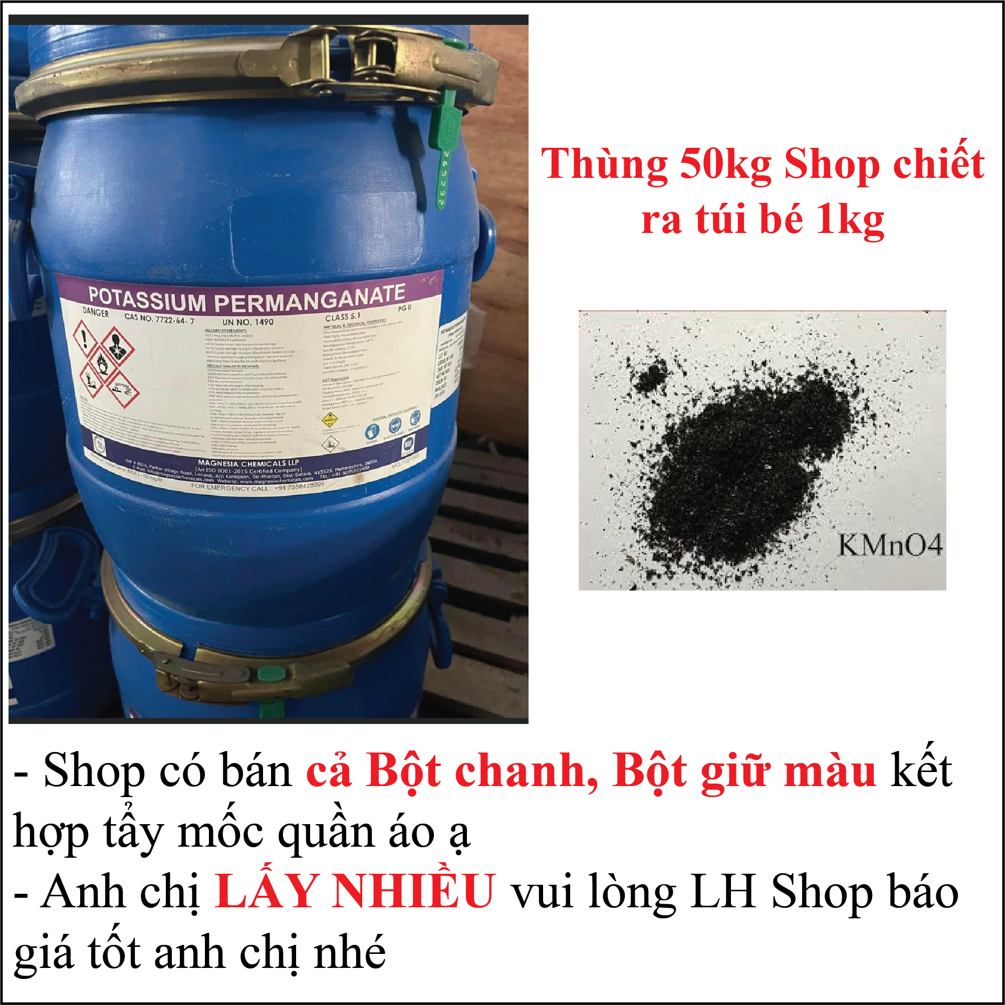 Thuoc tím KMnO4 1kg, 100gr Bột tẩy tím