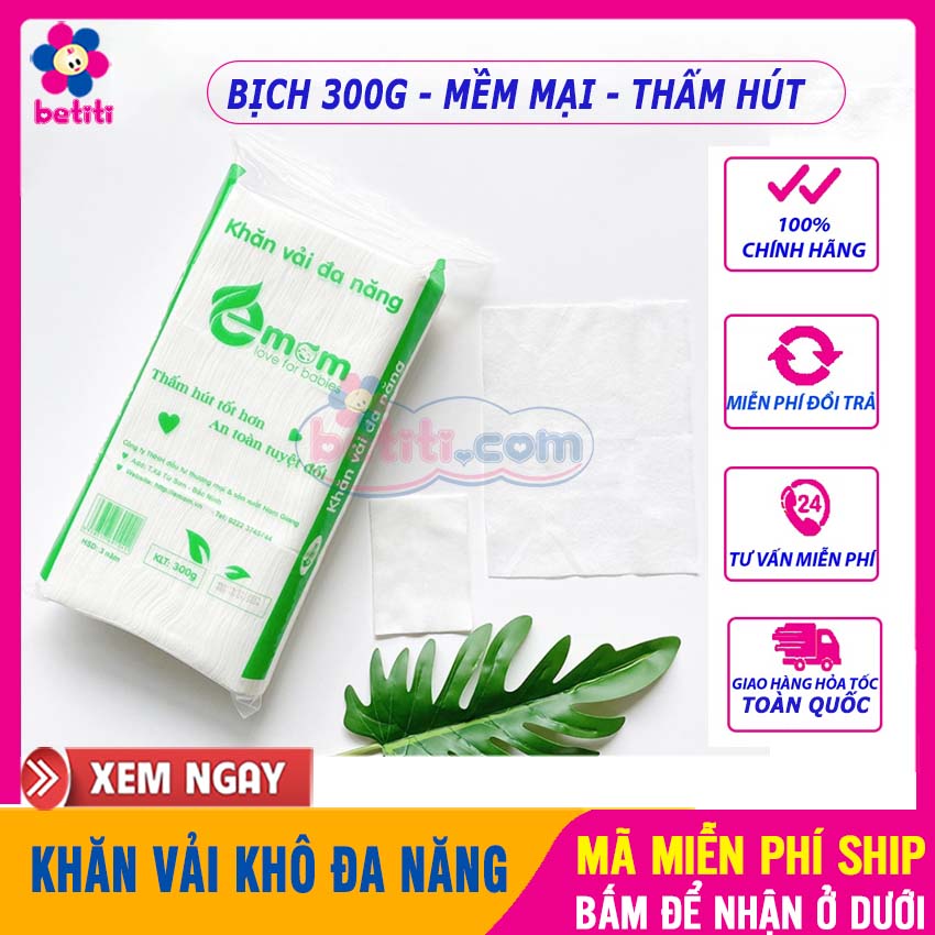 (BỊCH 300G) Khăn Vải Khô Đa Năng Emom Sơ Sinh, DÙNG THAY KHĂN ƯỚT Mềm Mại, Dày Dặn, Không Mùi - Khăn Lau 1 Lần, Khăn Vải Khô Đa Năng, Khăn Giấy Đa Năng, Giấy Khô Cho Bé, Khăn Ướt Cho Trẻ Sơ Sinh - Khăn Vải Đ