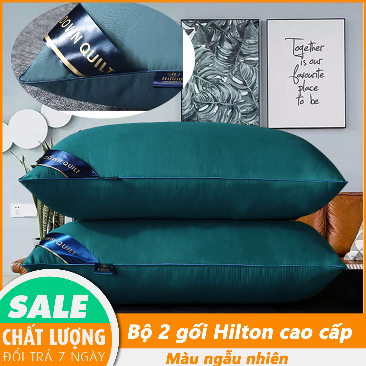 Bộ 2 ruột gối Hilton cao cấp, ruột gối, ruột gối đẹp, gối đẹp, gối ngủ, gối nằm, kích thước 40 x 60 cm, hàng xuất cho khách sạn, resort...