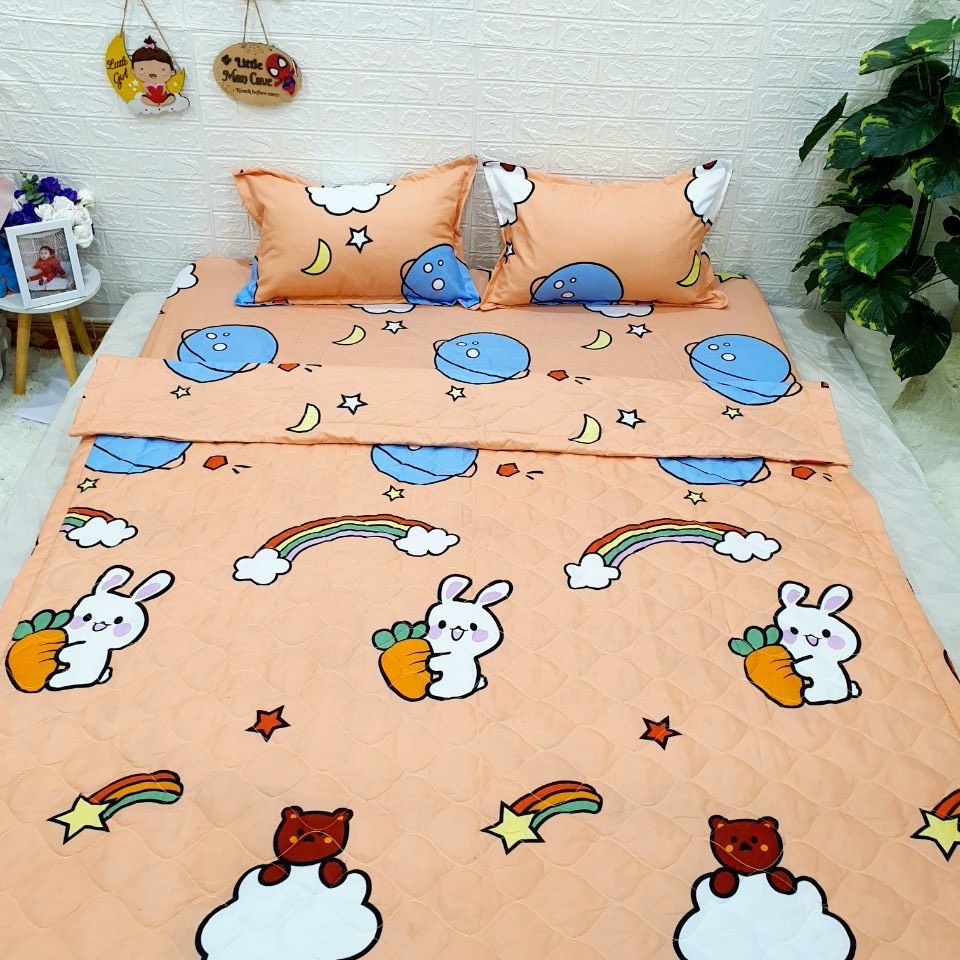 Bộ Chăn Ga Gối Cotton Poly - Thỏ Cam , Chất Liệu Bền Đẹp Nhiều Kích Thước , CA Bedding - Decor