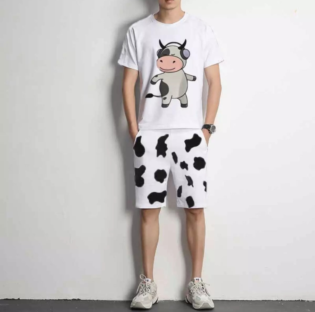 Chỉ 19k/ bộ quần áo. Bộ Quần Áo thun Nam Nữ Họa Tiết BÒ SỮA ÁO BÒ TAI NGHE độc đẹp, vải thun lạnh siêu mát, thiết kế thời trang